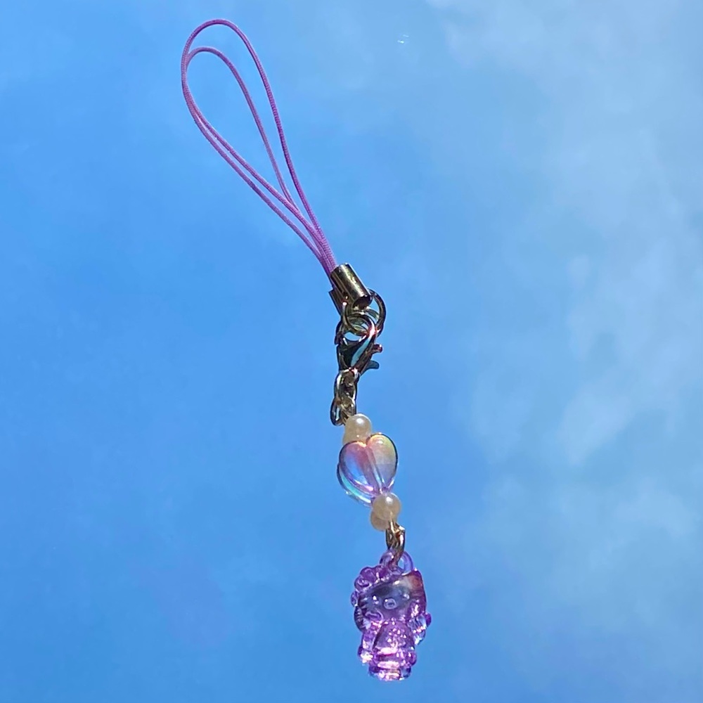 Handmade Sanrio Hello Kitty Kawaii Purple Cell Phone Strap Charm Y2k McBling